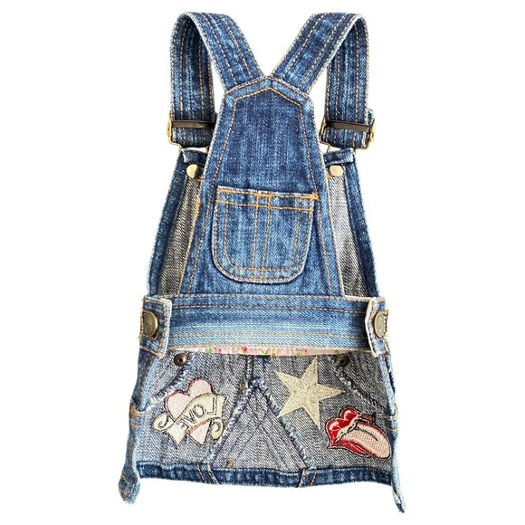 Monkey Daze Denim Overall Dog Dress Rock and Roll Heart Red Size M - Picture 2 of 9
